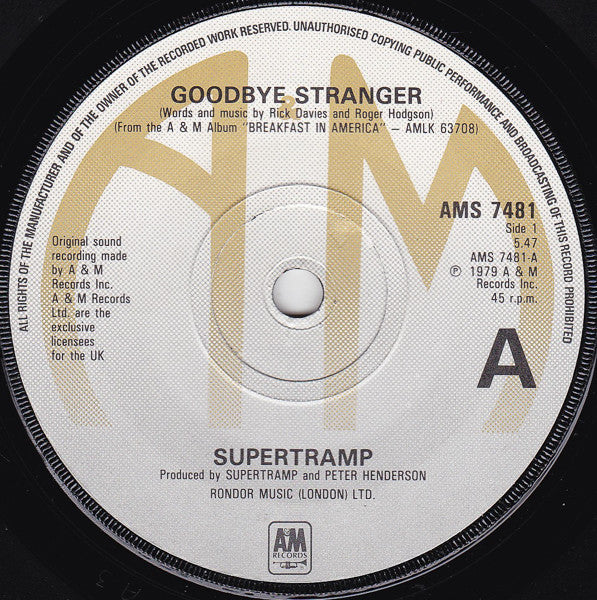 Supertramp : Goodbye Stranger (7, Single, Sol) 2
