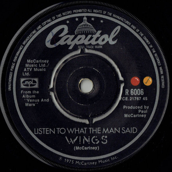 Wings  : Listen To What The Man Said (7, Single) 2
