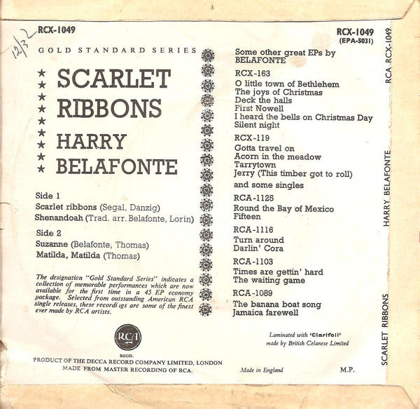 Harry Belafonte : Scarlet Ribbons (7, EP) 1
