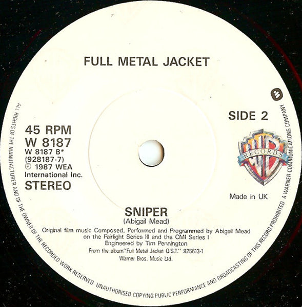 Abigail Mead & Nigel Goulding : Full Metal Jacket (I Wanna Be Your Drill Instructor) / Sniper (7, Single, Pap) 3
