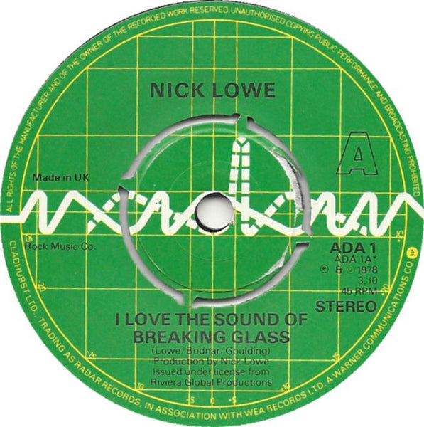 Nick Lowe : I Love The Sound Of Breaking Glass (7, Single, Kno) 2