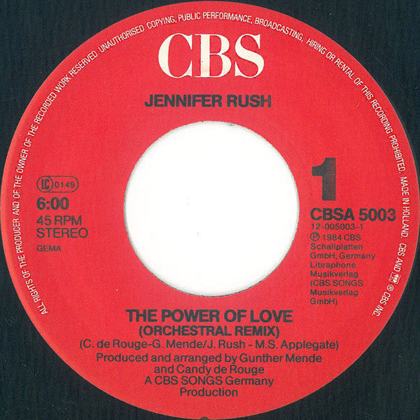 Jennifer Rush : The Power Of Love (Orchestral Remix) (7, Single, RP, Red) 2