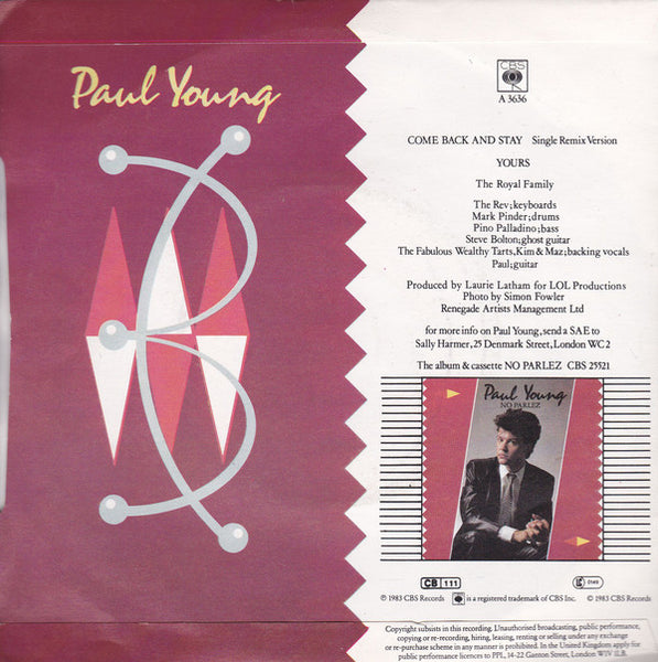 Paul Young : Come Back And Stay (Single Remix Version) (7, Single, Stu) 1
