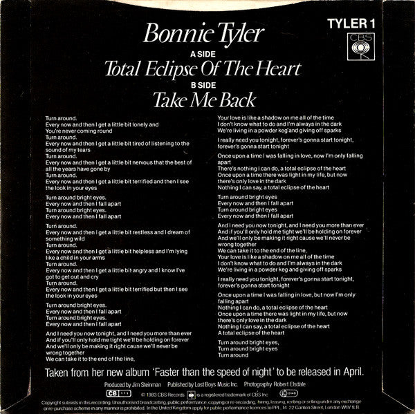 Bonnie Tyler : Total Eclipse Of The Heart (7, Single, Pap) 1
