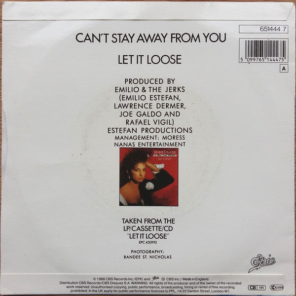 Miami Sound Machine : Cant Stay Away From You (7, Single, Whi) 1