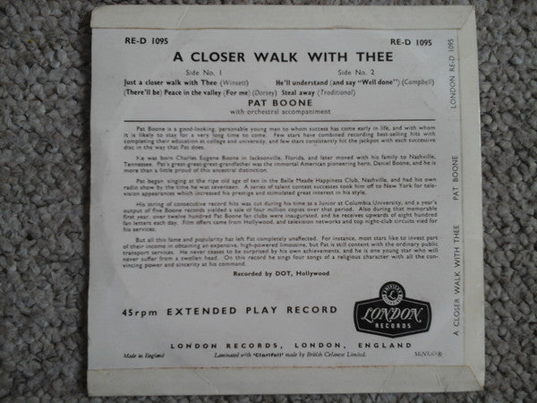 Pat Boone : A Closer Walk With Thee (7, EP, RE) 1