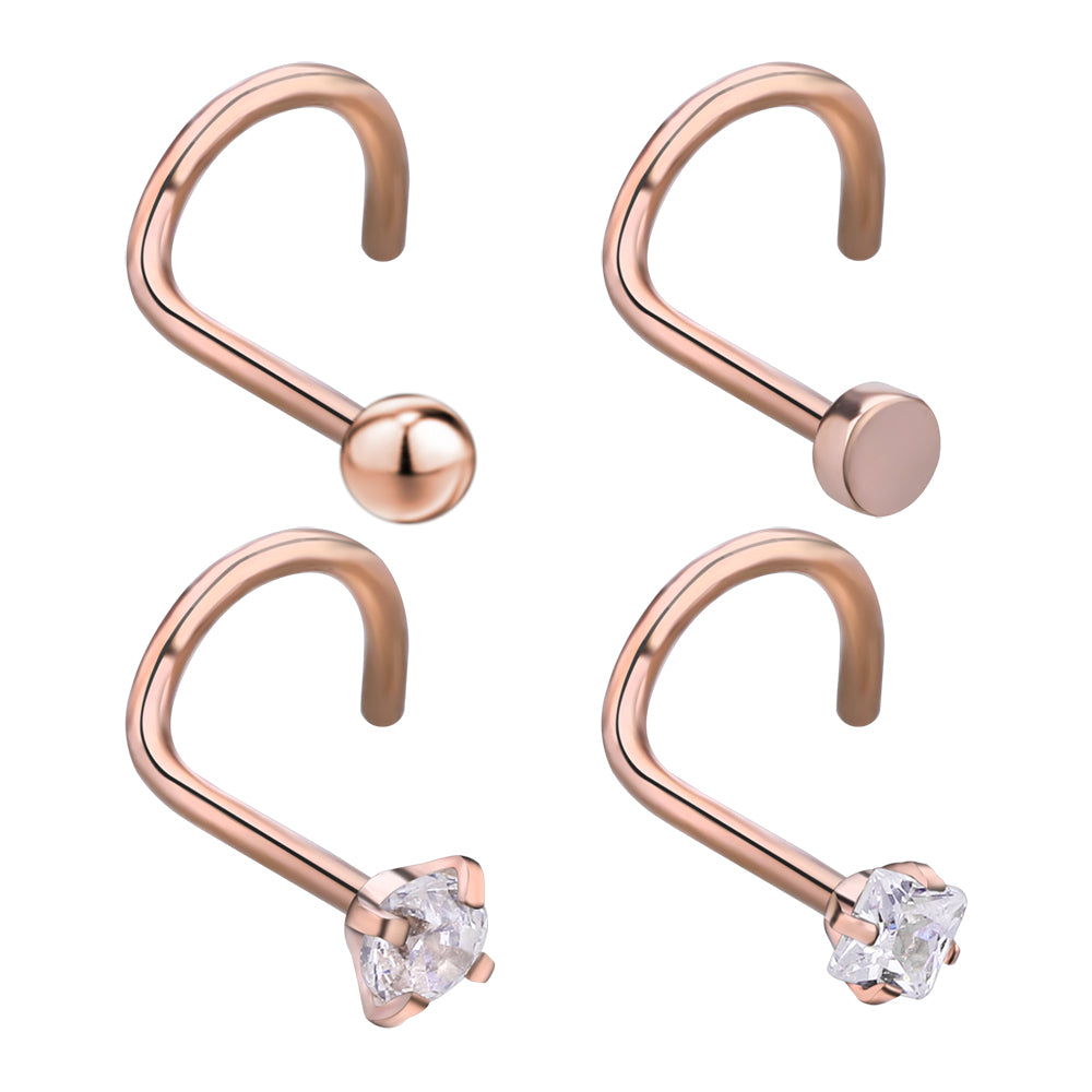 4 pcs/set 20g Thin Rose Gold Nose Rings 