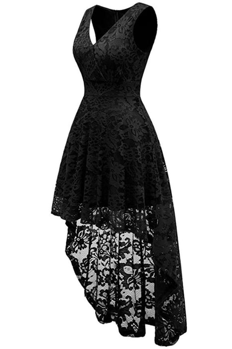 black lace dress short in front long in back