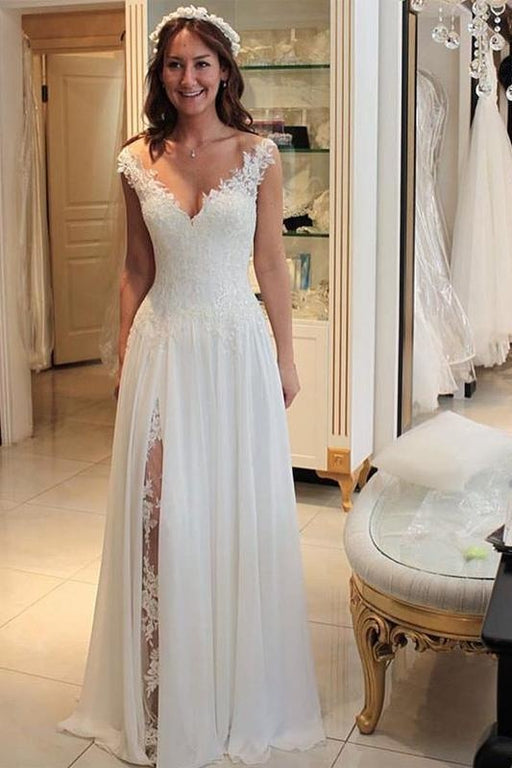 Bohemian Long Sleeve Lace Wedding Dress Open Back - Bridelily