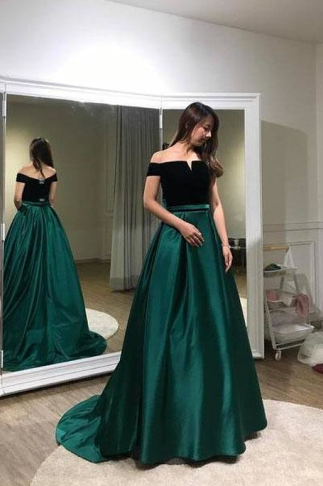A-line Dark Green Simple Long Prom Dresses Cheap - Bridelily