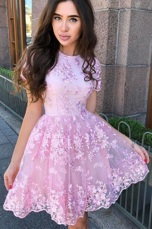 A Line Sleeves Short Pink Homecoming Dresses With Lace Appliques 445 1200x1801 ?v=1630052339