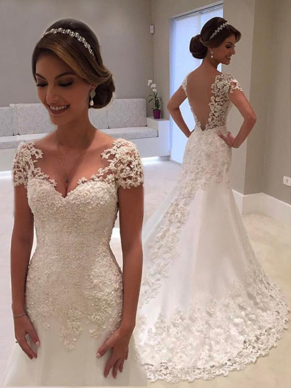 mermaid wedding dress with short sleeves