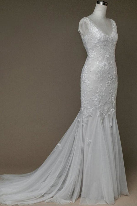 Amazing V-neck Appliques Vintage Boho Wedding Dress Cheap - Bridelily