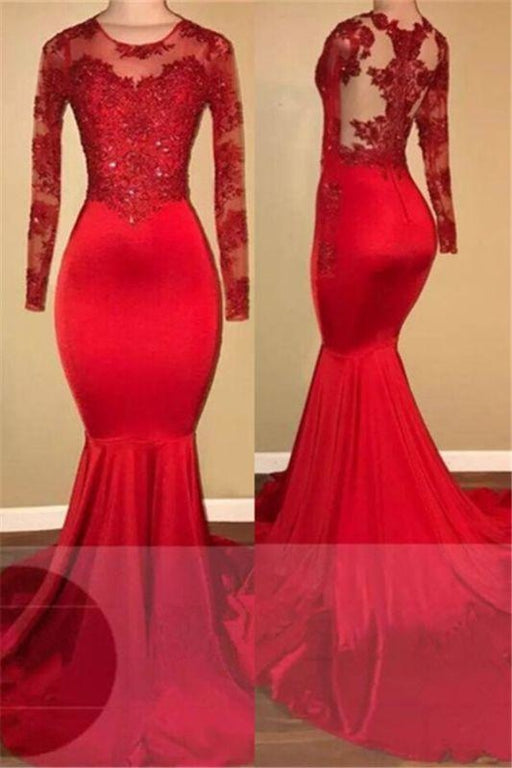Glitter Long Red Mermaid Prom Dresses 2021 - Bridelily