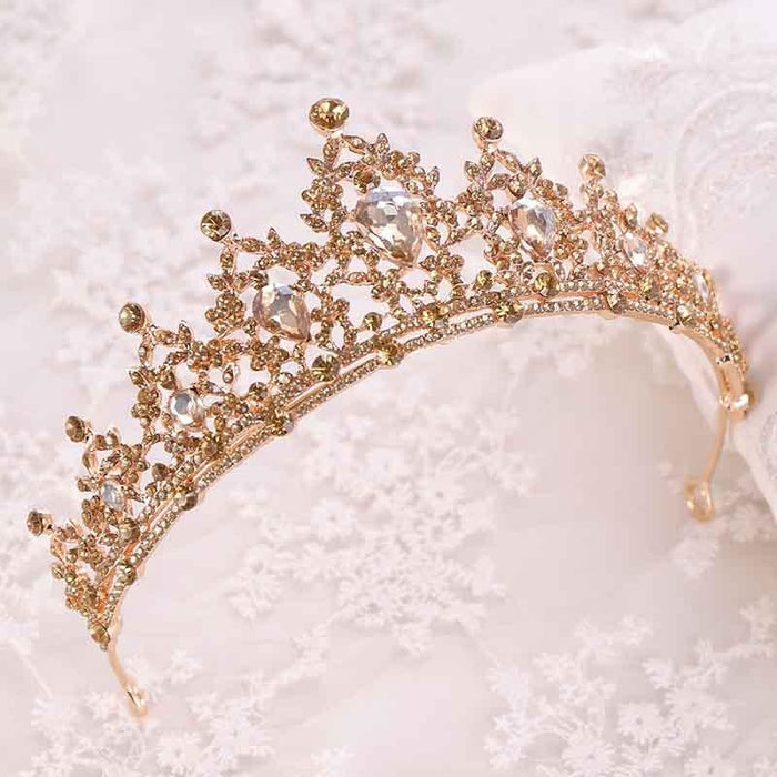 Baroque Gold Champagne Crystal Tiaras | Bridelily