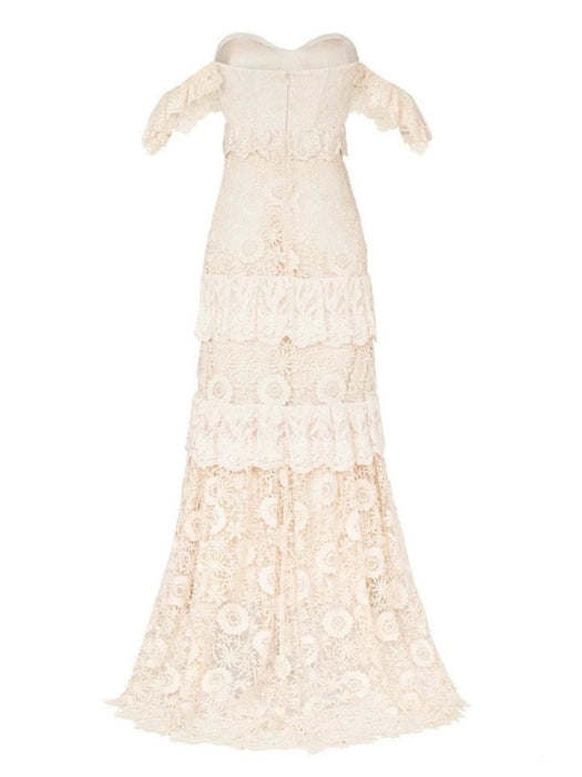 Boho Wedding Dress 2021 Off The Shoulder Floor Length Multilayer Lace ...
