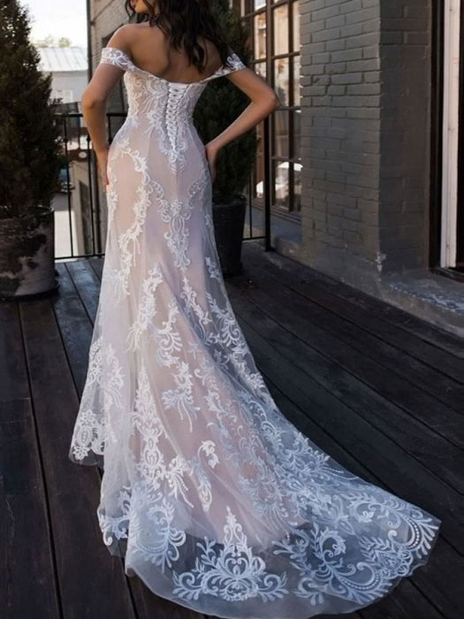 boho wedding dresses 2021 mermaid off the shoulder customized lace ...