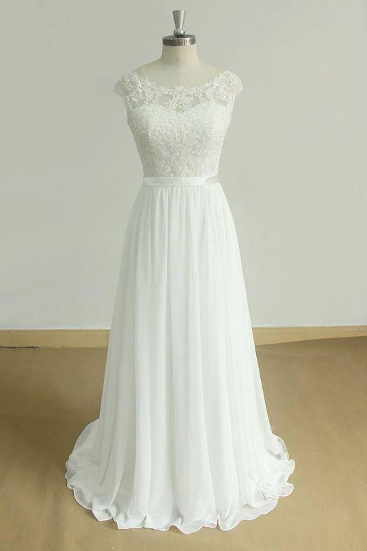 Chic Cap Boho Lace Wedding Dress With Sleeves - Bridelily