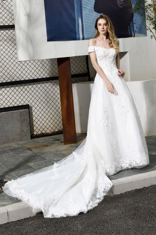 Gorgeous A-Line White Boho Beach Wedding Dress - Bridelily