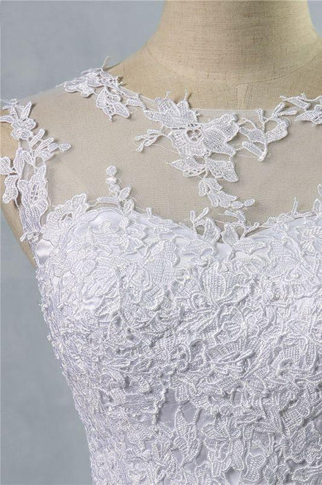 Illusion Appliques Boho Lace Wedding Dress 2020 - Bridelily