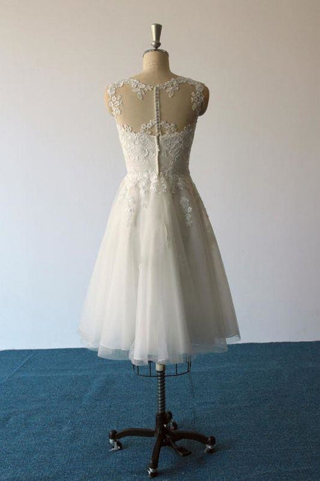 Illusion Lace Vintage Boho Wedding Dress Cheap - Bridelily