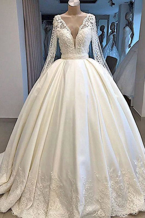 Simple Long Sleeve Wedding Dresses Plus Size - Bridelily