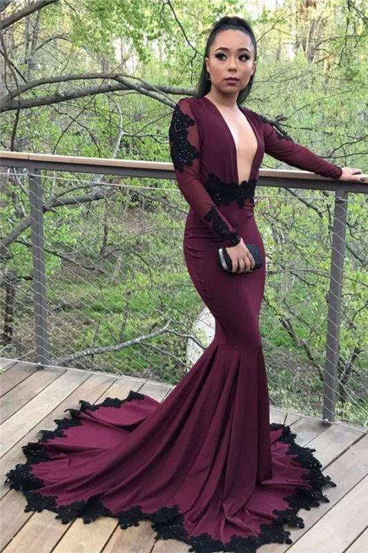Chic Mermaid Elegant Red Ball Gown Prom Dress - Bridelily