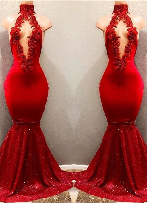 Glitter Long Red Mermaid Prom Dresses 2021 - Bridelily