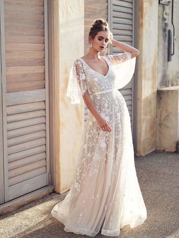 wedding dresses with sleeves cheap