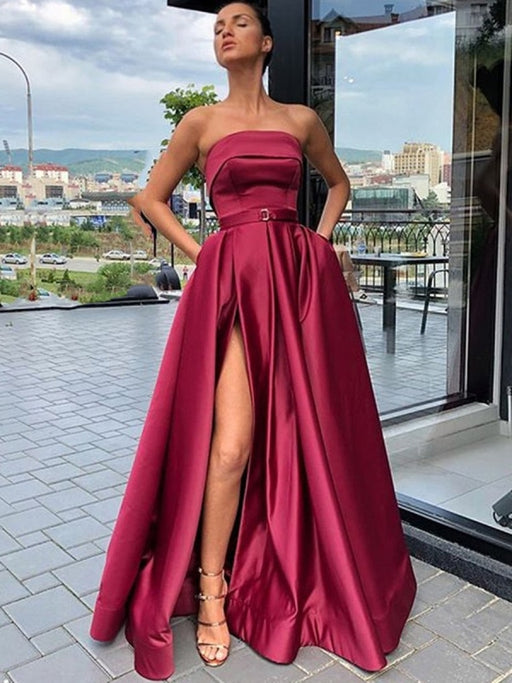 High Low Burgundy Tulle Long Prom Dress, Wine Red High Low Formal