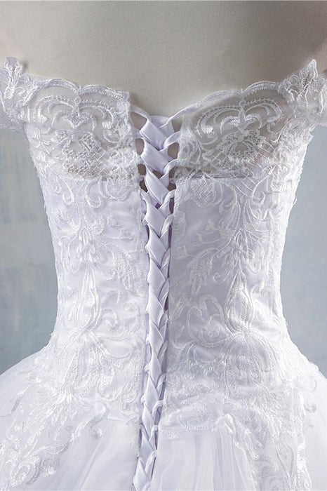 Elegant Appliques Lace White Boho Beach Wedding Dress - Bridelily