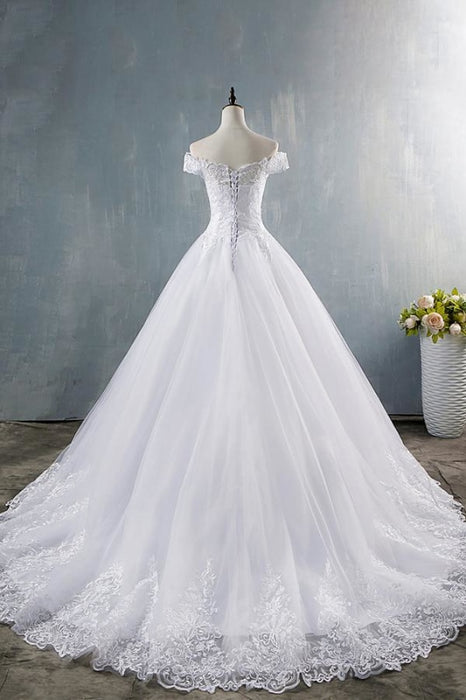 Elegant Appliques Lace White Boho Beach Wedding Dress - Bridelily