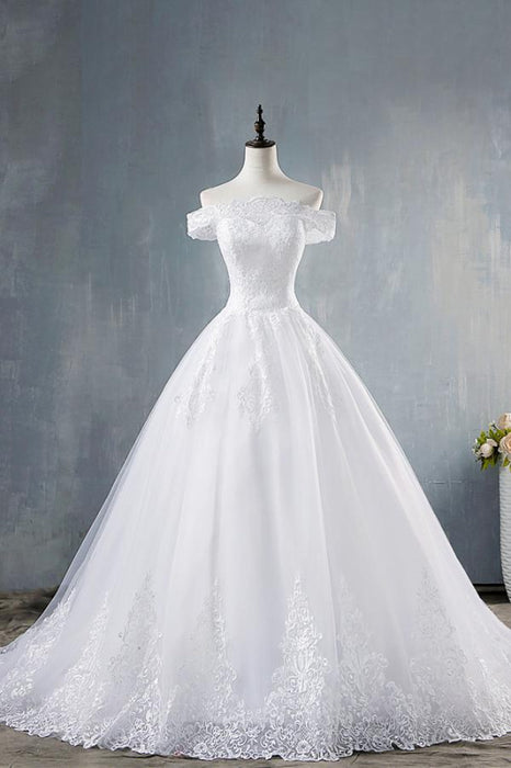 Elegant Appliques Lace White Boho Beach Wedding Dress - Bridelily