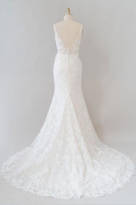 Elegant Appliques V-neck Vintage Boho Wedding Dress Cheap - Bridelily