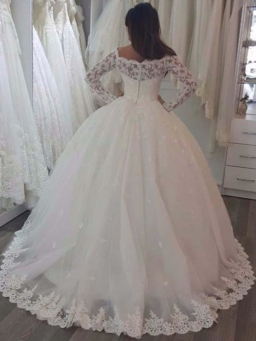 Elegant Bateau Beautiful Long Sleeve Wedding Gowns 2020 - Bridelily
