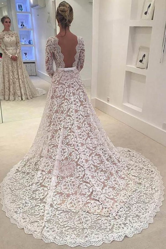 Elegant Ivory Cheap Plus Size Long Sleeve Wedding Dresses - Bridelily