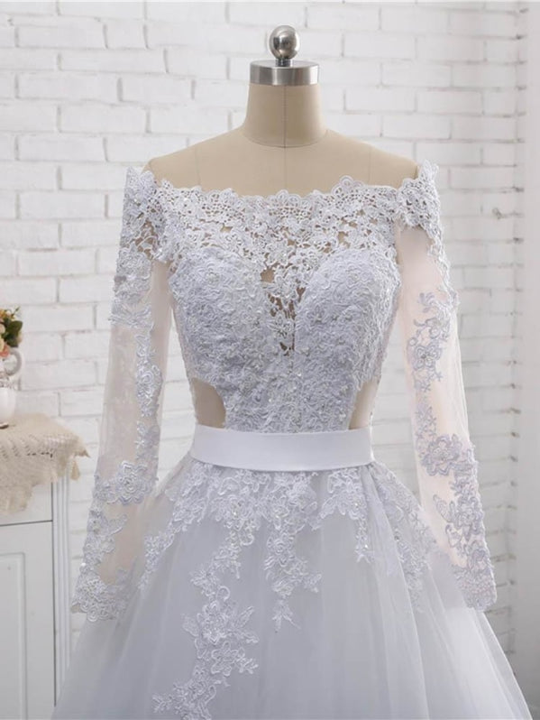 Elegant High Neck Long Sleeve Bridal Gowns Lace - Bridelily