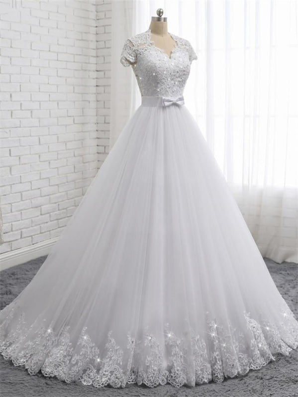 Elegant Short Sleeves Boho Lace Wedding Dress 2020 - Bridelily