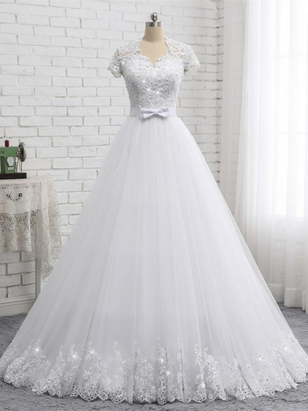 Elegant Short Sleeves Boho Lace Wedding Dress 2020 - Bridelily