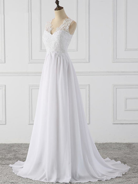 Elegant V-Neck Sleeveless Long Sleeve A Line Wedding Dress - Bridelily