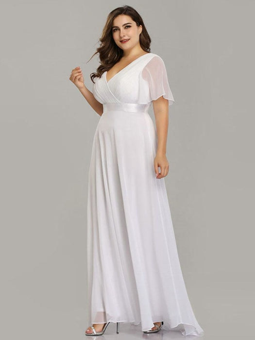 V-neck Bohemian Cheap Plus Size Wedding Dress Under 100 - Bridelily