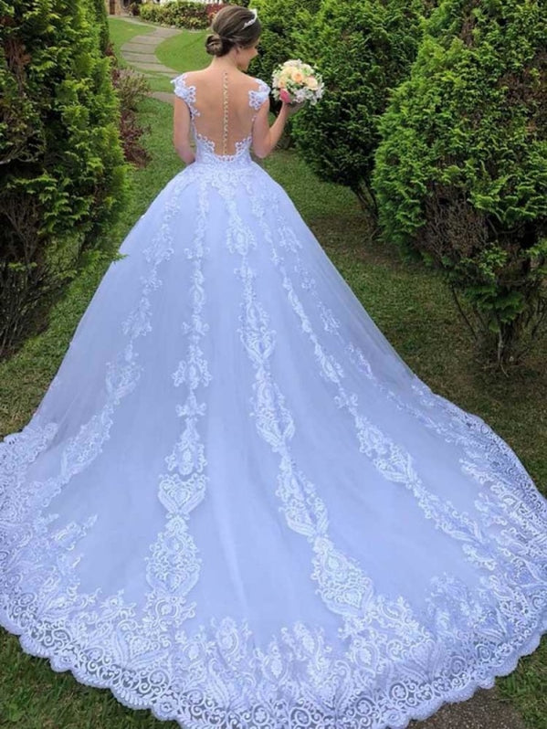 Lace Wedding Dresses Exquisite Scoop Short Sleeve Zipper Lace Wedding Dresses — Bridelily 