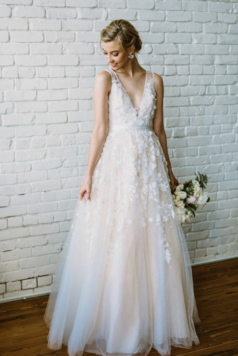 Floor Bohemian Long Sleeve Lace Wedding Dress Open Back - Bridelily