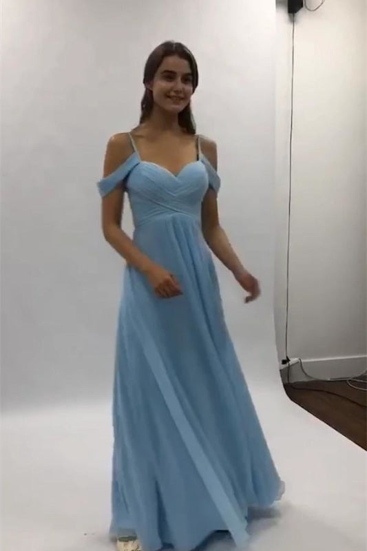 blue flowy prom dress