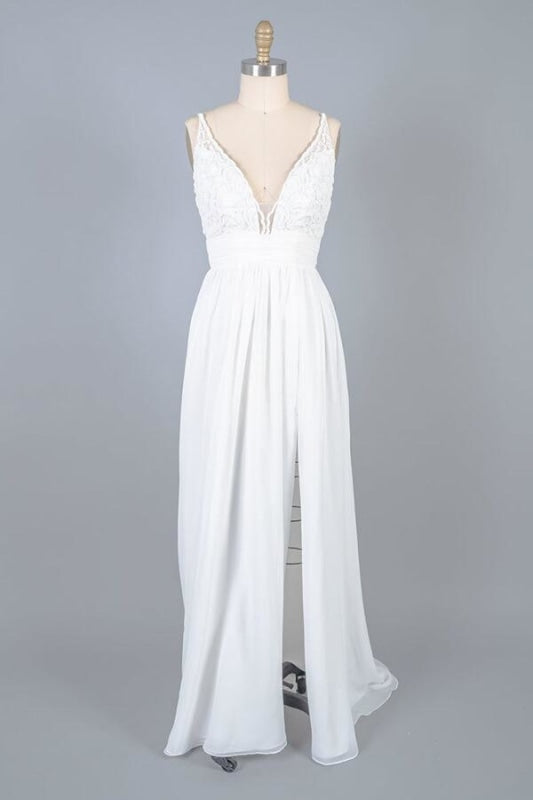Front Slit Lace Romantic Bohemian Wedding Dresses 2020 - Bridelily