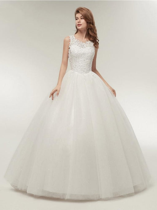 Glamorous Appliques Lace Up Ball Gown Wedding Dresses - pure white / Floor Length - wedding dresses