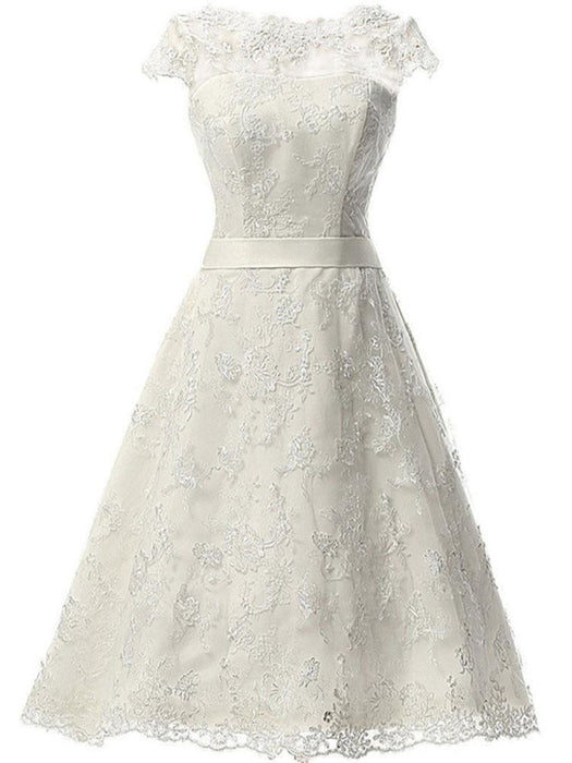 Glamorous Cap Sleeves Plus Size Short Lace Wedding Dresses - Bridelily