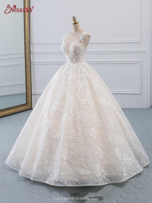 Cheap Lace Tulle Vintage Ball Gown Wedding Dress 2020 - Bridelily