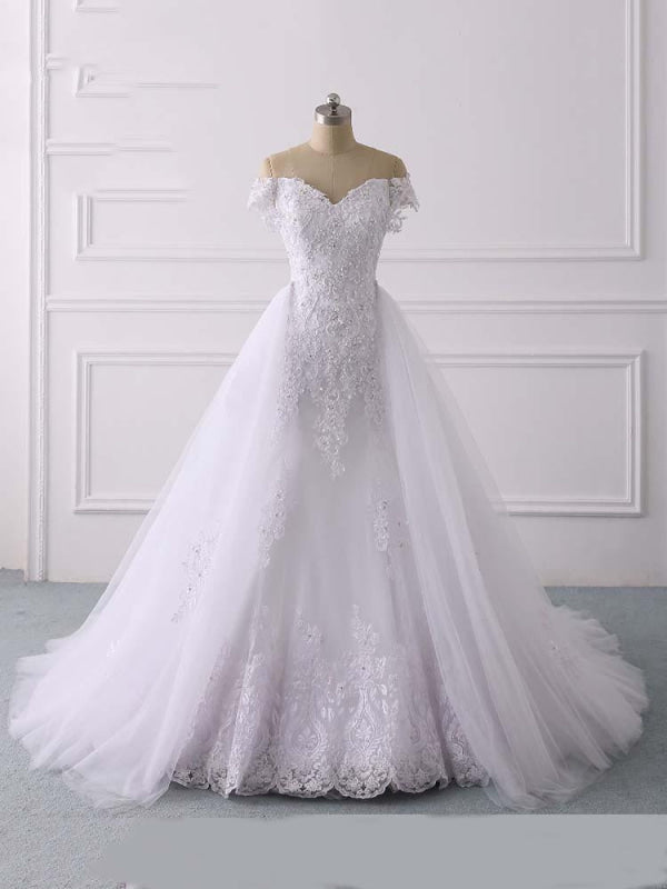 Glamorous Two Piece Wedding Dress With Detachable Skirt - Bridelily