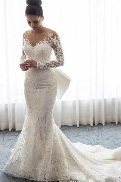 Gorgeous Lace Cheap Plus Size Long Sleeve Wedding Dresses - Bridelily